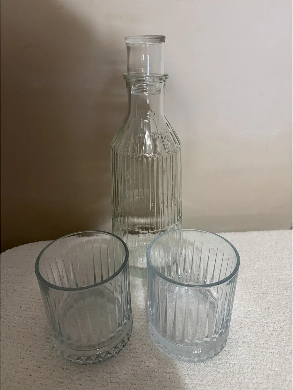 3 Piece Clear Glass Decorative Decanter and Glass Set